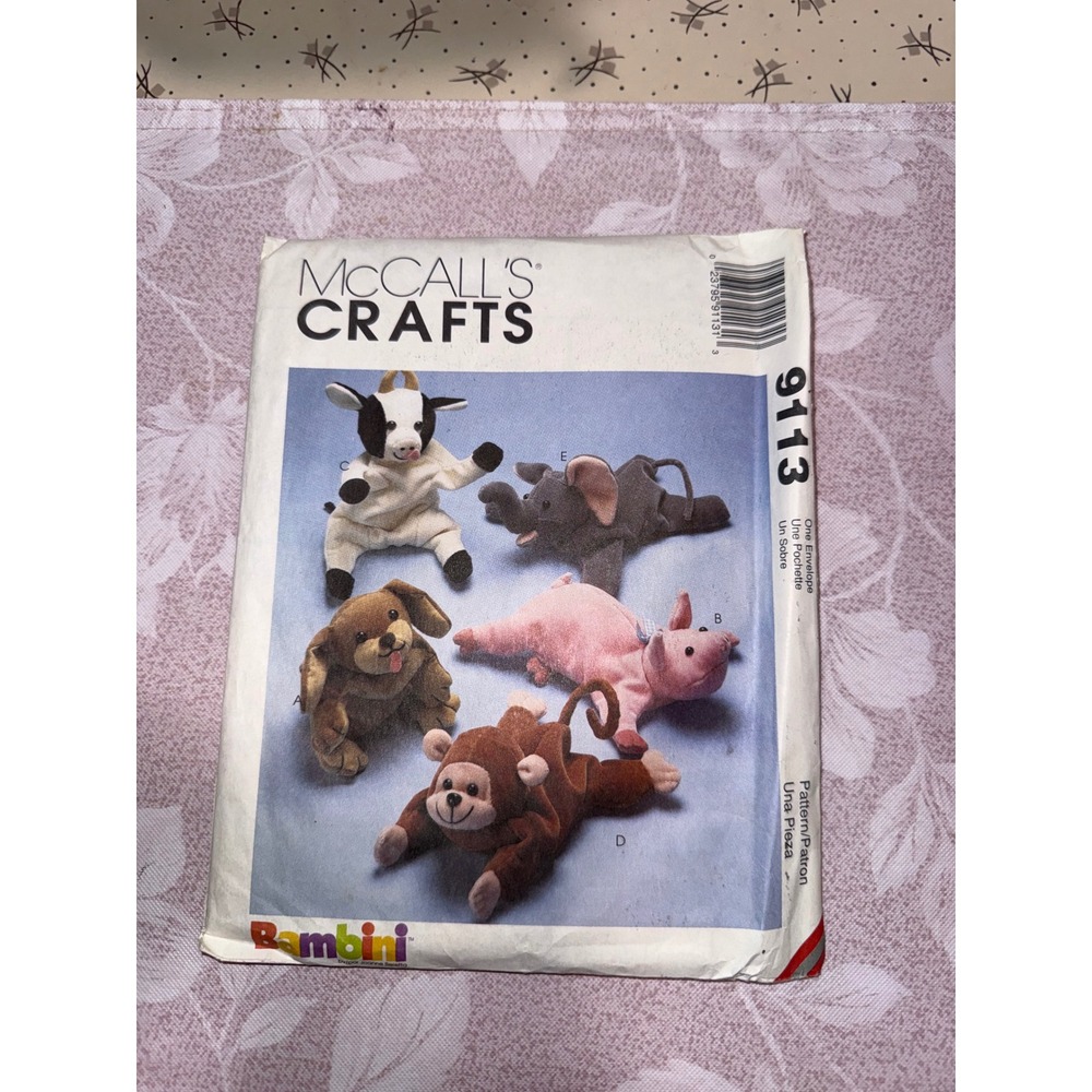 McCall's 9113 Crafts Mini Bean Bag Animals Sewing Pattern Puppy Pig Cow‎ Monkey